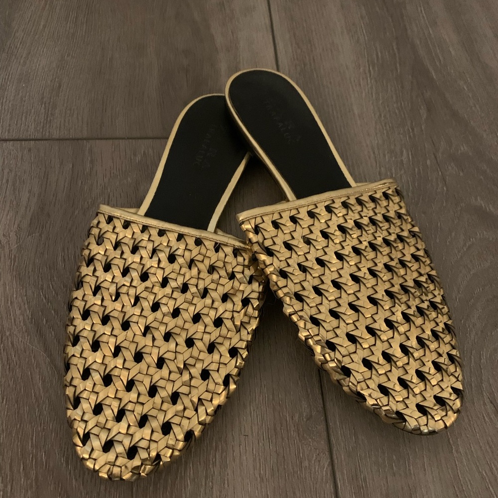 Elegant Gold Woven Mules